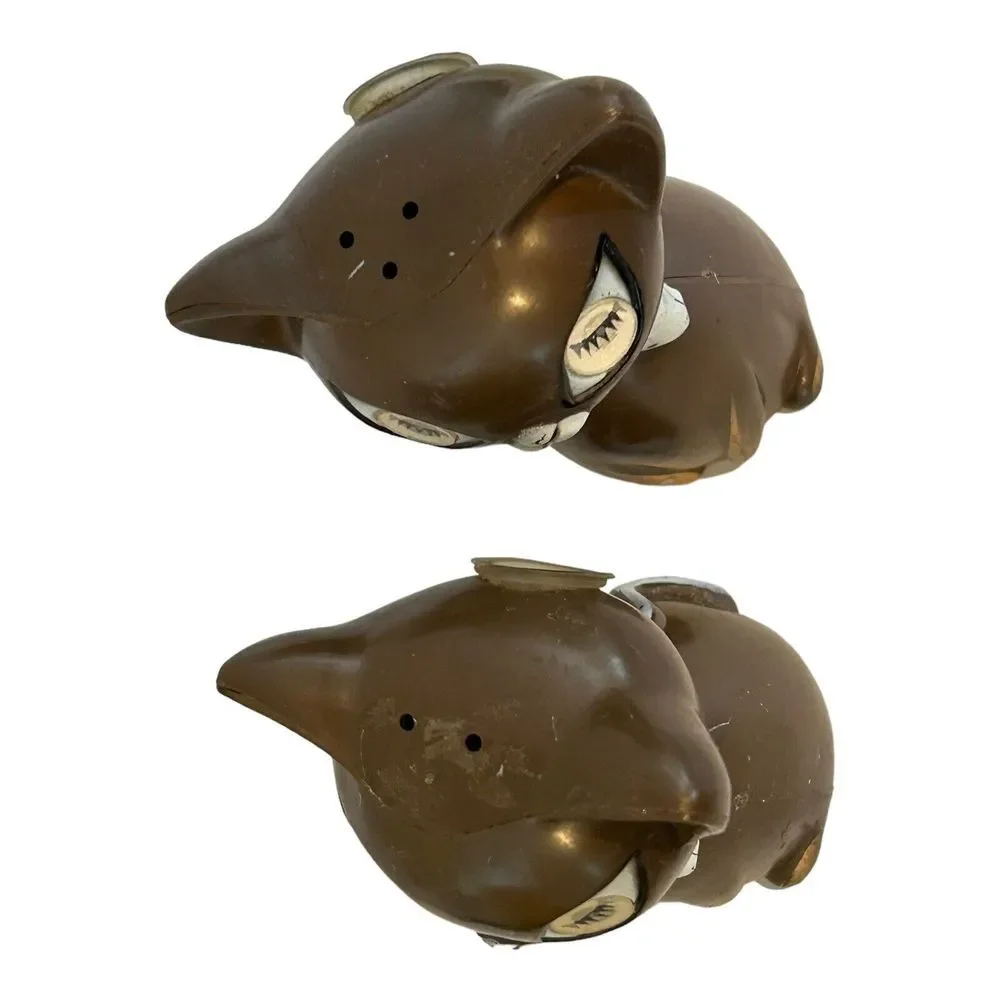 VINTAGE MCM‎ WINKING GOOGLY EYES CATS SALT PEPPER SHAKERS BROWN JAPAN 1960s